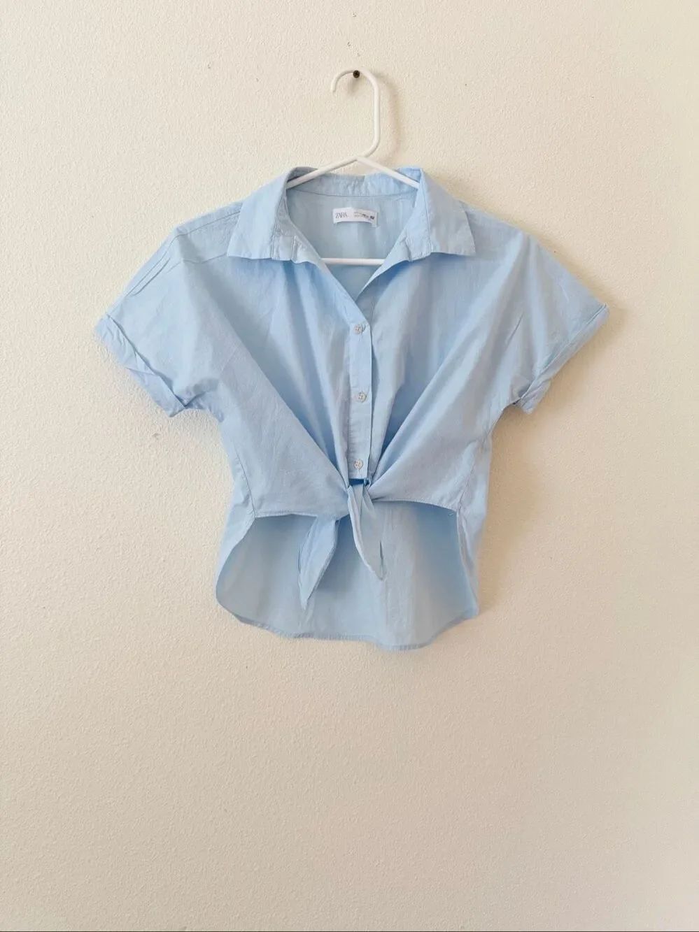 ZARA tie-front crop top  short sleeves and rolled cuffs Girl’s  size 11-12